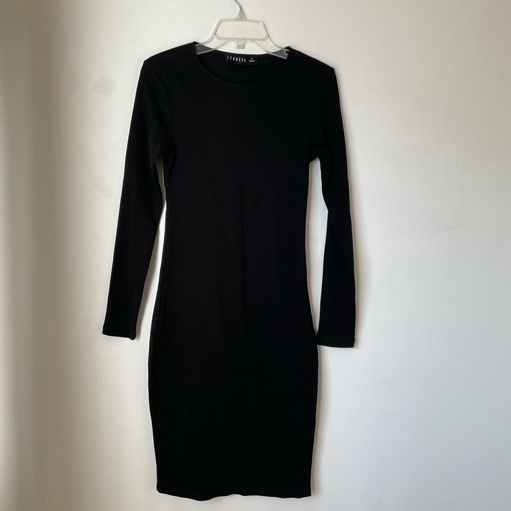 Princess Polly Lioness Black Don't Blame Me Long Sleeve Side Slit Dress S - Picture 5 of 8